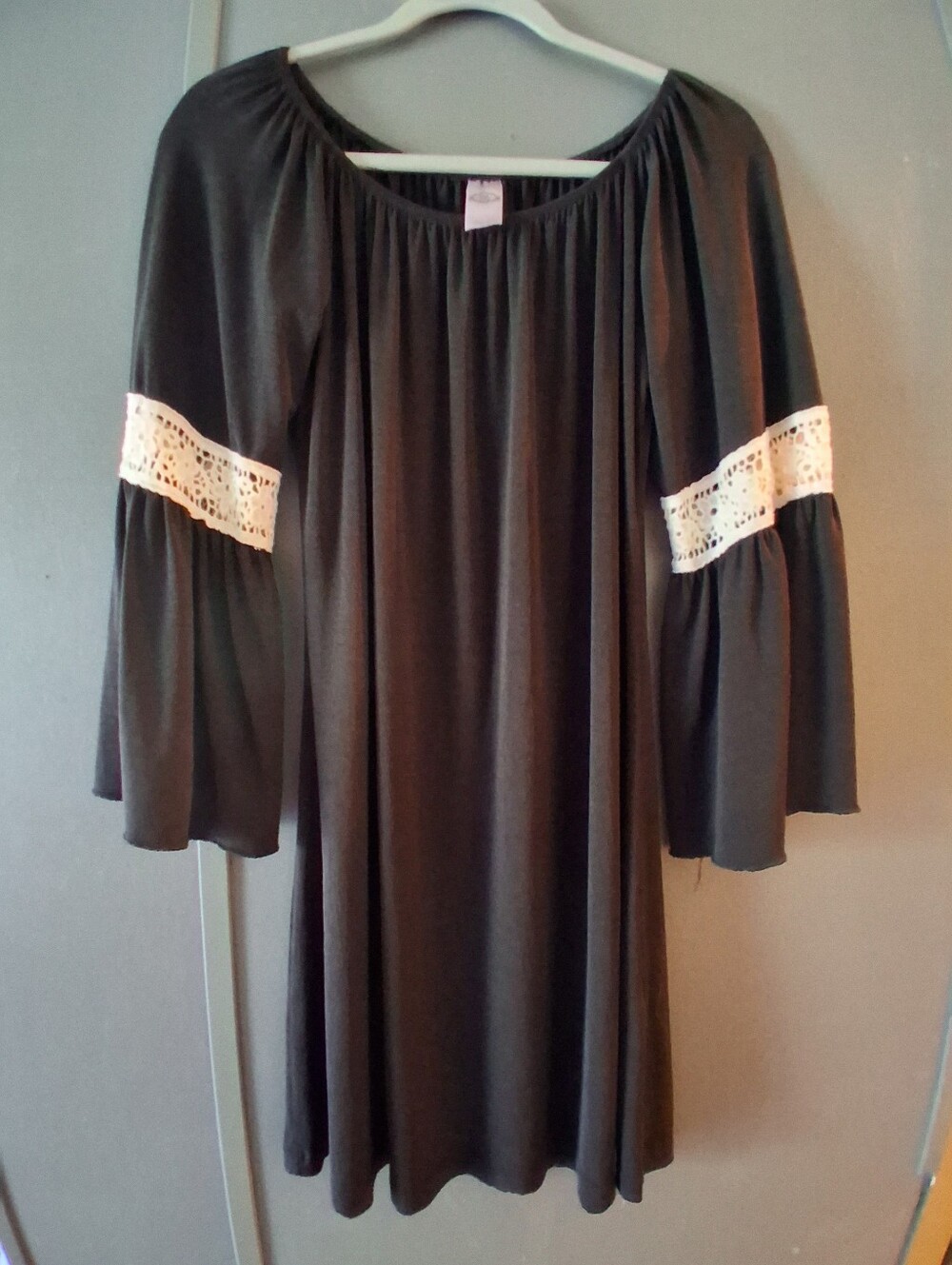Pink Coconut Women's Black, Lace Accent 3/4 Bell Sleeve Short Dress M